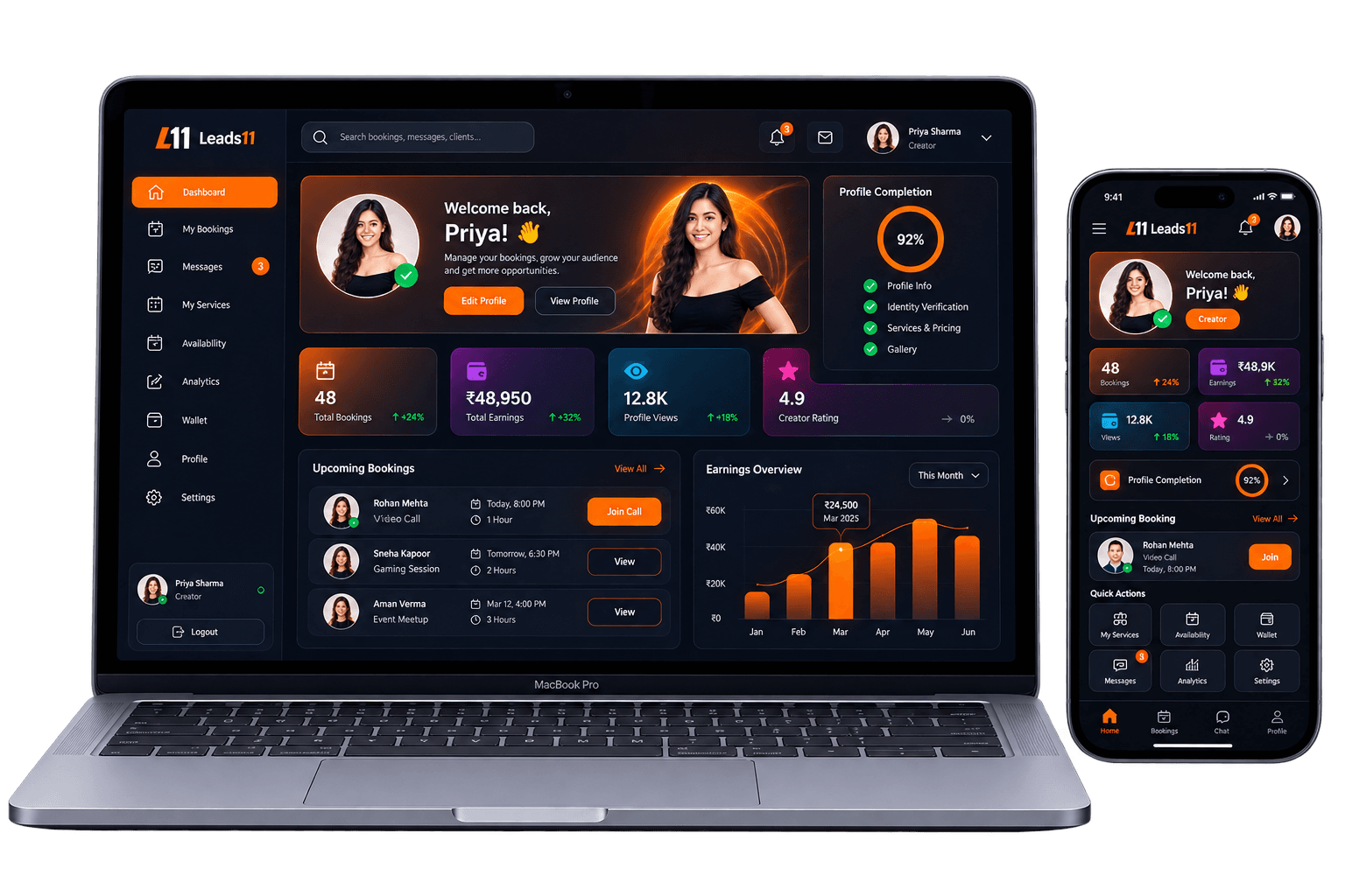 Leads11 Creator Hub production software platform mockup