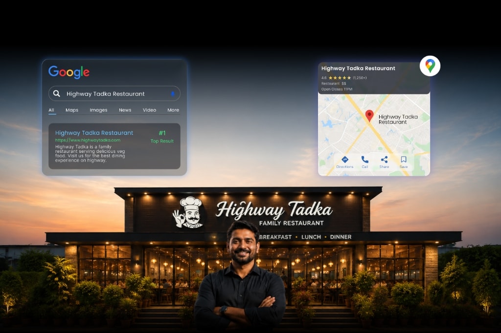 Leads11 Showcase - Highway Tadka Restaurant ranking #1 on Google Search and Google Maps Local Pack